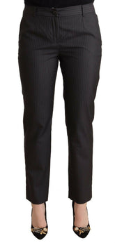 Dolce & Gabbana Black Striped Wool Tapered Trouser Pants -   -  Dolce & Gabbana.